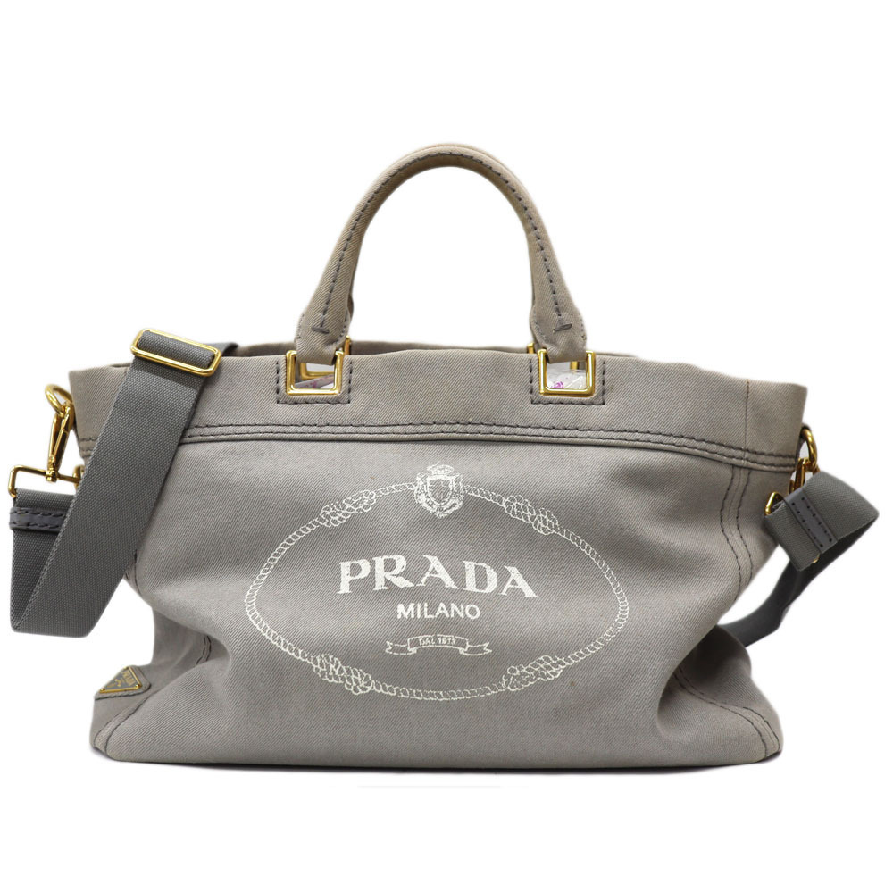 Prada Denim Tote Bag Gray Canapa Shoulder Canvas